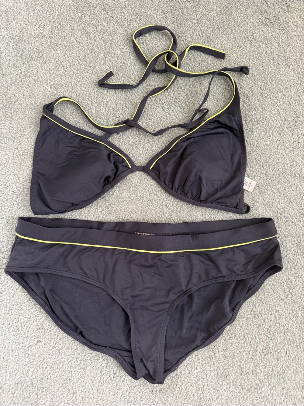 Two-Piece Bikini Set in Charcoal with Lime Trim large